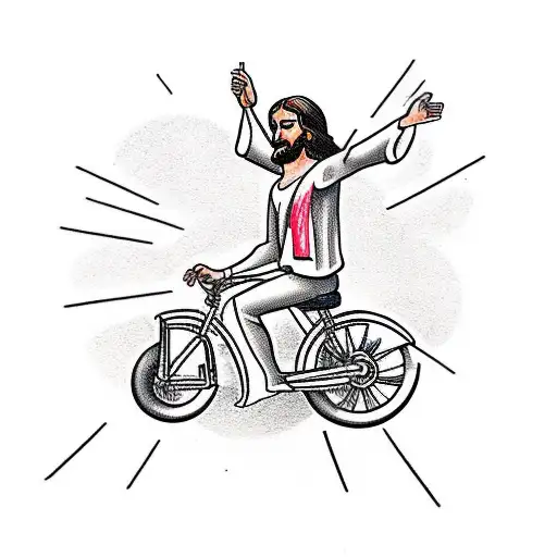 Jesus on a tricycle with a beer tattoo design idea