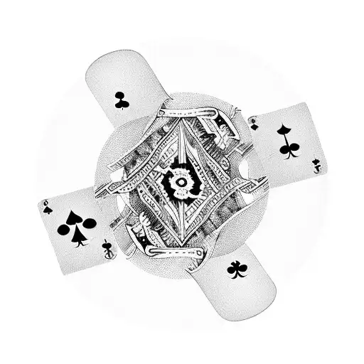 A deck of playing cards arranged in a circular pattern, with each card representing a different hiking trail tattoo design idea