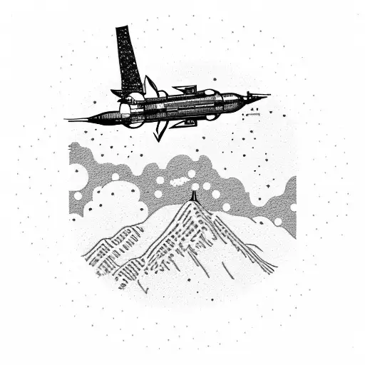 A silhouette of an aerospace engineer working on a spacecraft against the backdrop of a starry sky tattoo design idea