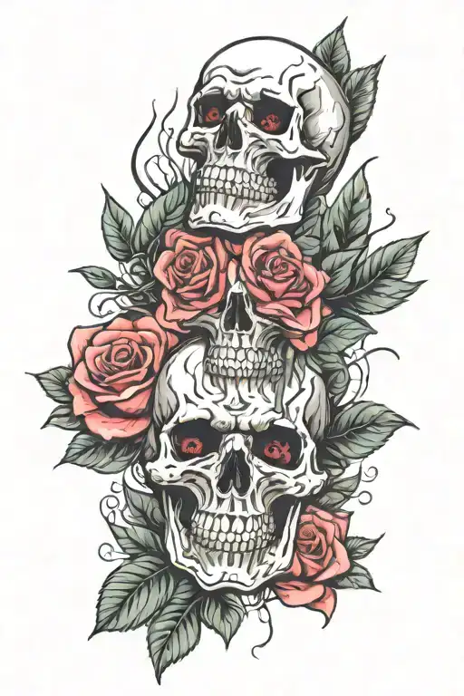 skull roses rock n roll neon hot rod tattoo design idea