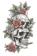 skull roses rock n roll neon hot rod tattoo design idea
