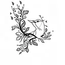 A minimalist tattoo of a singing bird perched on a branch with musical notes floating around it tattoo design idea