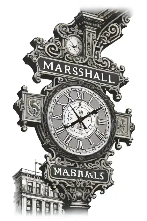 Marshall fields clock turned into a street sign post with Halehaka as the street name tattoo design idea