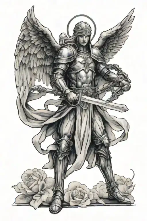 archangel gabriel holding a sword tattoo design idea
