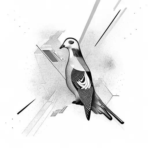 Design a sleek and modern pigeon silhouette with a tech-inspired twist tattoo design idea