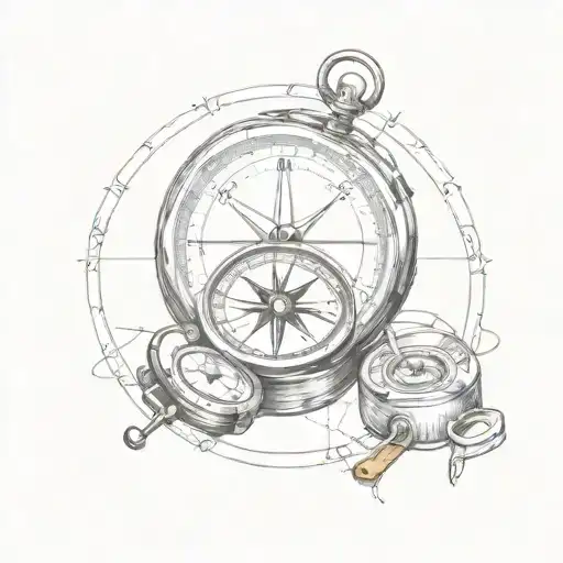 compass, horse shoe, camera lens tattoo design idea