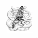 butterfly with snake easy tattoo design idea