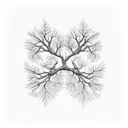 tree branches with leaves inspired by linguistics trees and mc escher. negative image of branches and leaves form bird tattoo design idea