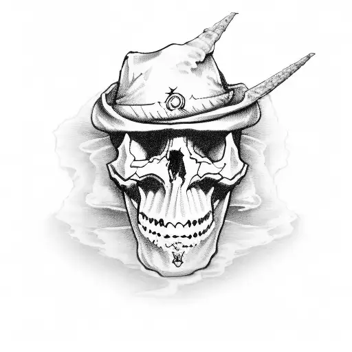 ghost ship with skull wearing jesters hat tattoo design idea