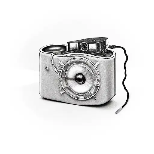 hip-hop record player with audio cord injecting into vein tattoo design idea