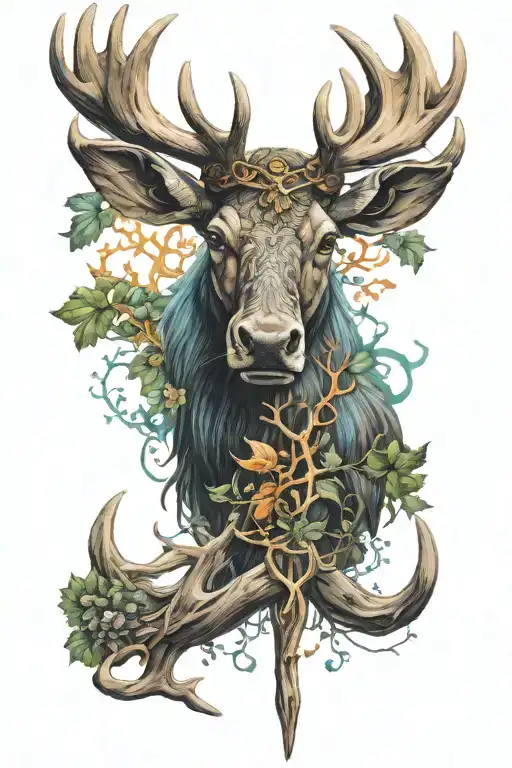 caduceus and moose antlers tattoo design idea