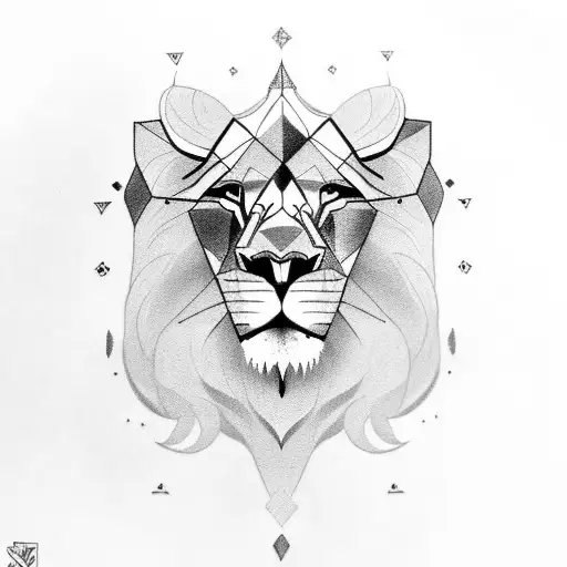 Lion on left shoulder with full sleve of geometric design with skull on left forearm tattoo design idea