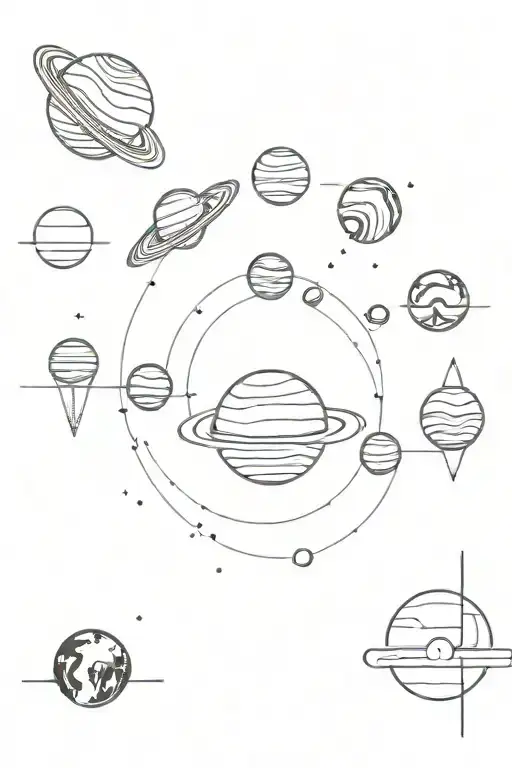 parade of planets in a line in the style of minimalism and geometry tattoo design idea