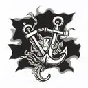 An anchor tattoo mixed with a cross with the names faith vertical and chasing horizontal tattoo design idea