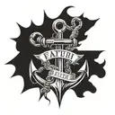 An anchor tattoo mixed with a cross with the names faith vertical and chasing horizontal tattoo design idea