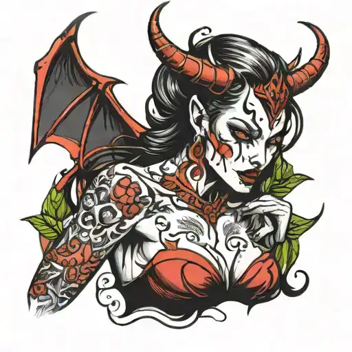 devil woman tattoo design idea