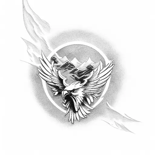 eagles wing and sun tattoo design idea