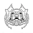 Black & White cocker spaniel head laying on top of dragon stuffed toy tattoo design idea