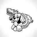 Black & White cocker spaniel head laying on top of dragon stuffed toy tattoo design idea