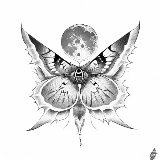 moon and moth tattoo design idea
