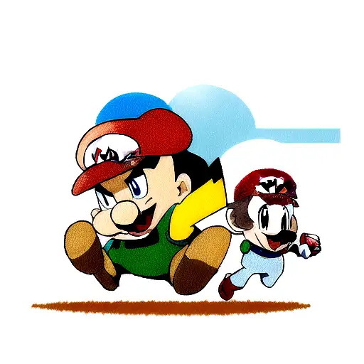 design featuring a mashup of Mario and Pokémon characters in a video game battle tattoo design idea