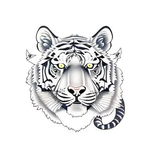 Tiger whit a wolf and a dragon together tattoo design idea