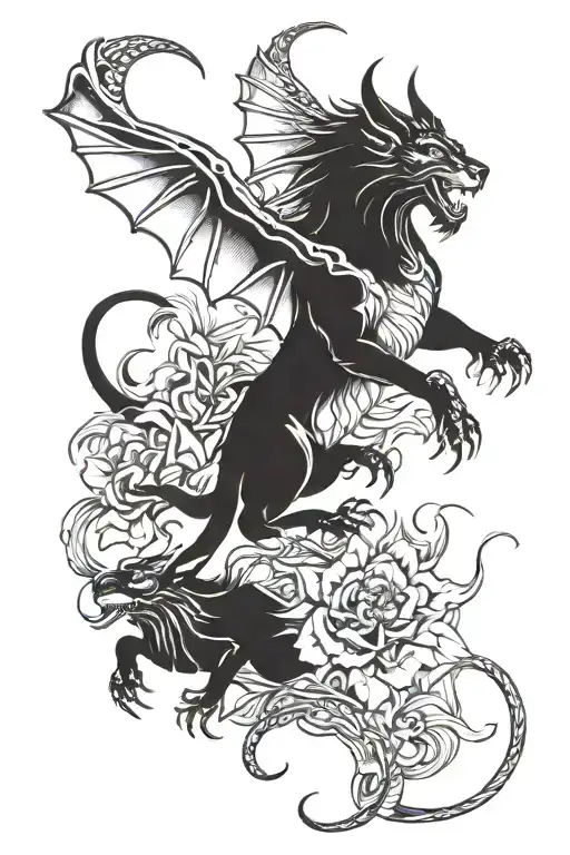 animal tatoo with a dragon, crab, 2 bulls, lion cub and butterfly tattoo design idea