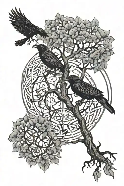Raven an yggdrasil tree tattoo tattoo design idea