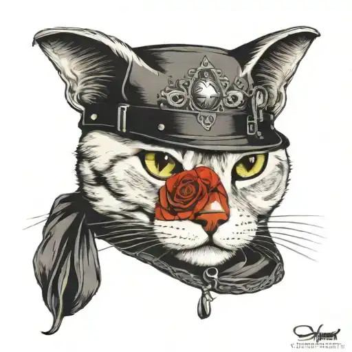 british shorthair cat sherif hat tattoo design idea