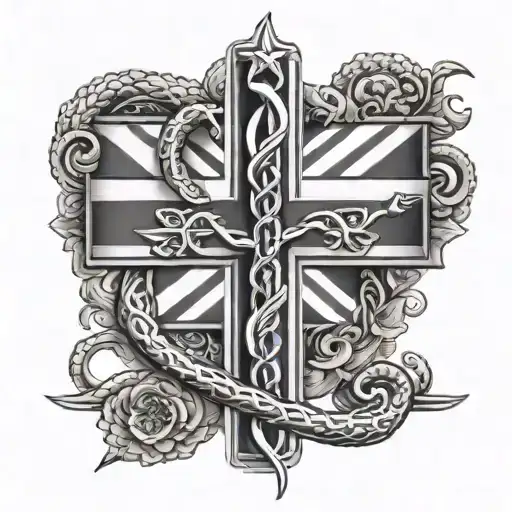 Union jack flag with rod of asclepius tattoo design idea