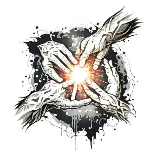 Please generate a tattoo design for me, in black and white, on the upper arm, with the following content: Content: A family of three holding hands Medium: Tattoo art Style: Black and white lines, detailed realism Lighting: No special lighting required Color: Black and white Composition: Scene: A family of three walking from right to left, keeping the length of the upper arm at 3/4 of the distance tattoo design idea