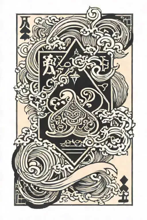 ace of spade card with japanese waves flowing around the card tattoo design idea