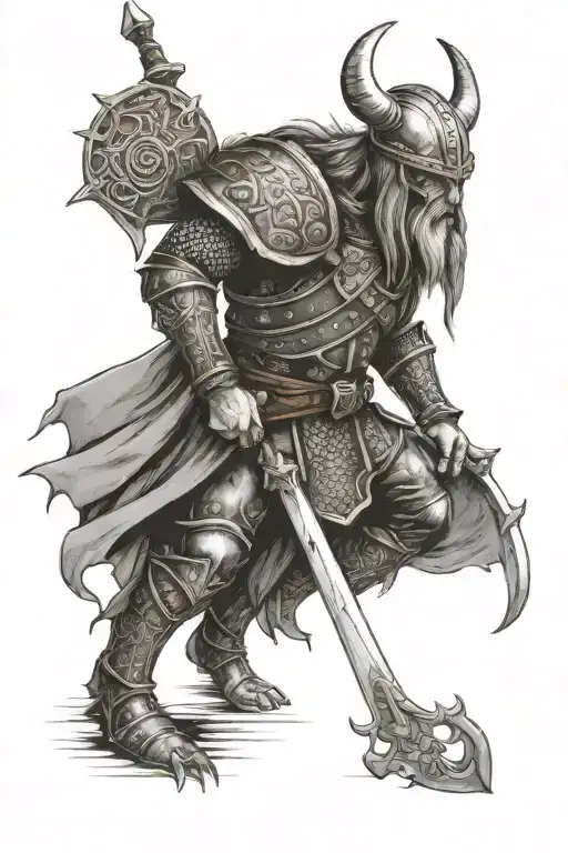 viking skelettons in armor eunning tattoo design idea