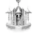 lamp post with the names of Camelot, Sherwood, Storybook, Narnia and Alba tattoo design idea