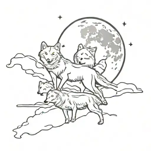 wolves on the moon tattoo design idea