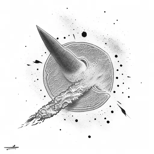 A black-grey tattoo of a comet leaving a trail of paint splatters tattoo design idea