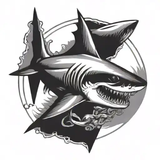 shark with anchor surrounded and sink or swim under tattoo design idea