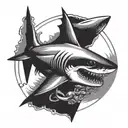 shark with anchor surrounded and sink or swim under tattoo design idea