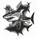 shark with anchor surrounded and sink or swim under tattoo design idea
