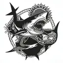 shark with anchor surrounded and sink or swim under tattoo design idea