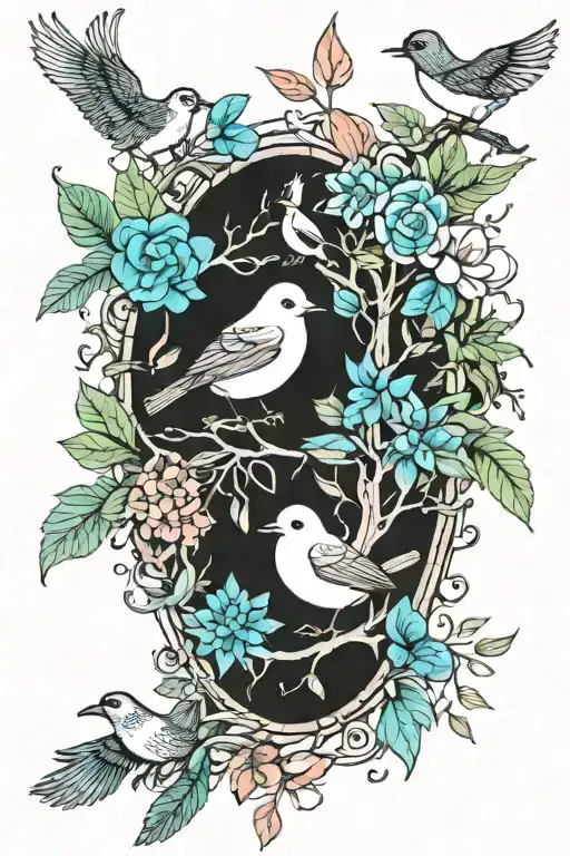 ecology with birds, animals and plants intertwined tattoo design idea