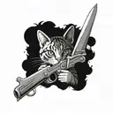 prison tattoo of a cat holding a pistol and knife. tattoo design idea