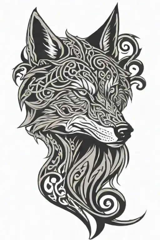 wolf head celtic pattern with elements tattoo design idea