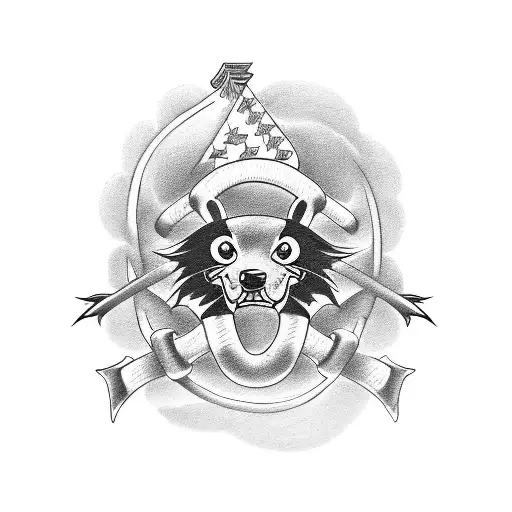 tattoo featuring an anchor intertwined with a skunk with a banner below that reads "In loving memory of Grandpa" tattoo design idea