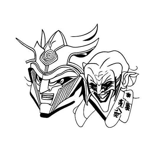 shogun mask and joker tattoo design idea