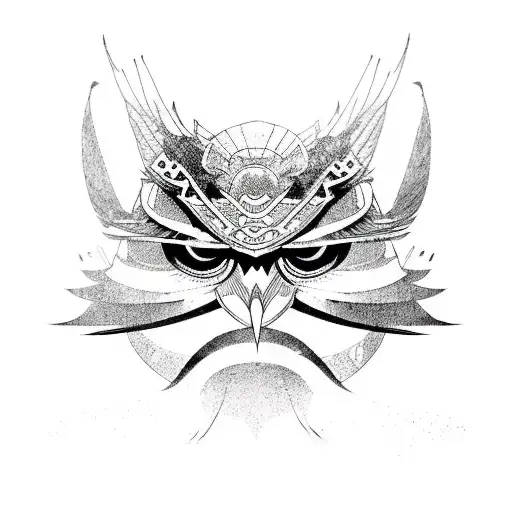 shogun mask and owl tattoo design idea