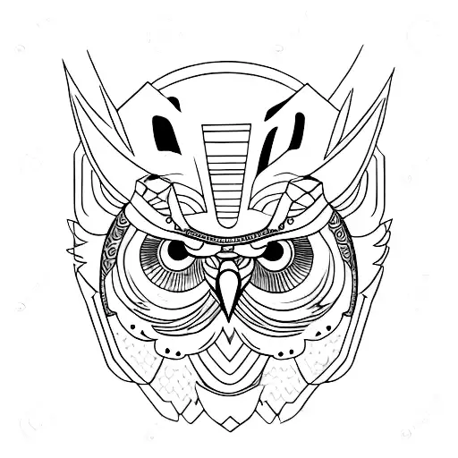 shogun mask and owl tattoo design idea