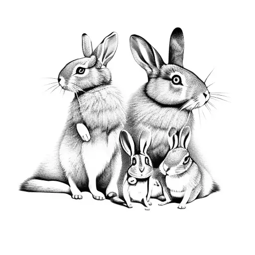 Rabit family with 3 kids 1 girl and 2 boys tattoo design idea