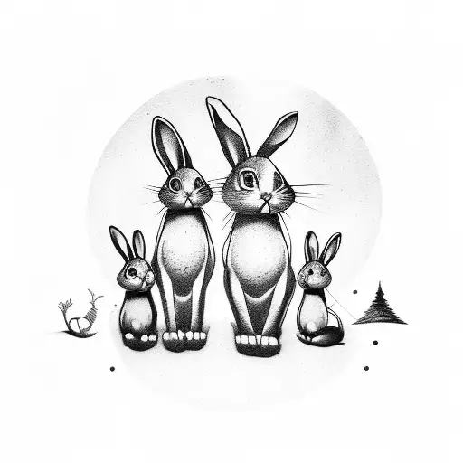 Rabit family, mother and father and two boys and a girl tattoo design idea