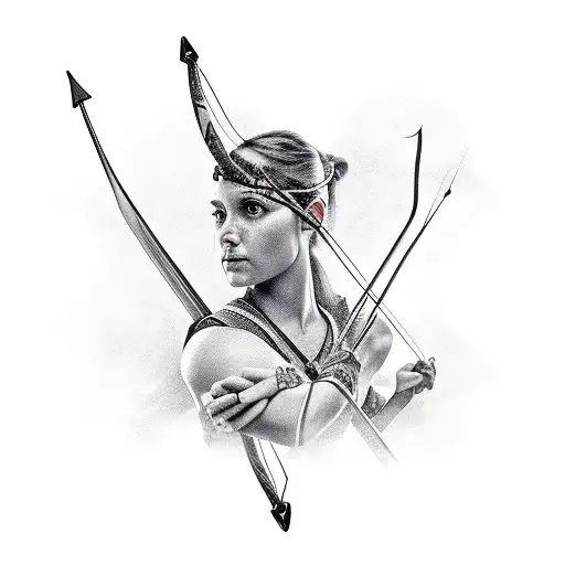 A realistic portrait of a gamer with a bow and arrow tattoo design idea